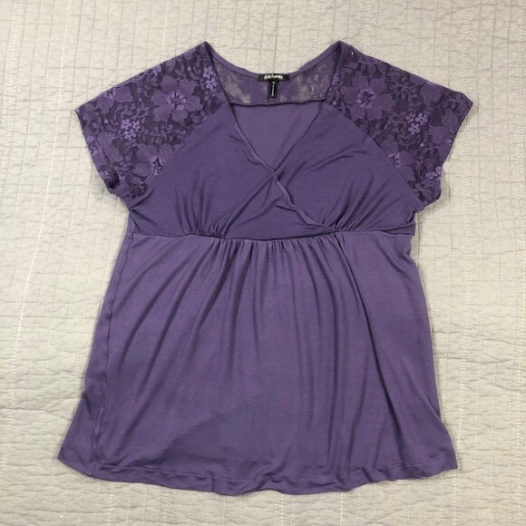 4/$15 Daisy Fuentes Blouse Women XL Purple Lace V Neck Swing Top - Picture 1 of 16